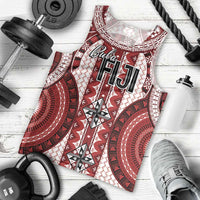 Bula Fiji Vintage Men Tank Top Scarlet Masi Motifs LT7 - Polynesian Pride