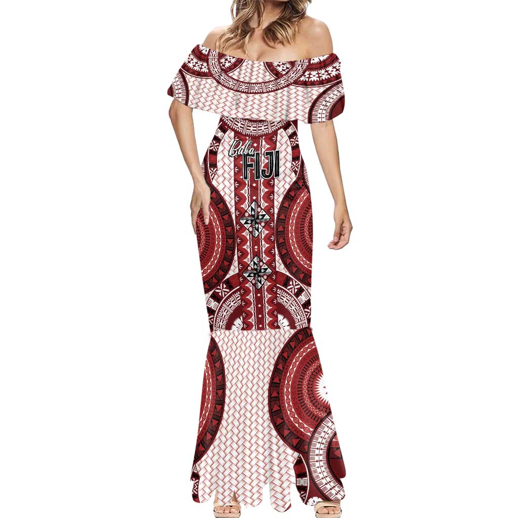 Bula Fiji Vintage Mermaid Dress Scarlet Masi Motifs