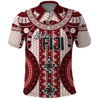 Bula Fiji Vintage Polo Shirt Scarlet Masi Motifs LT7 Scarlet - Polynesian Pride