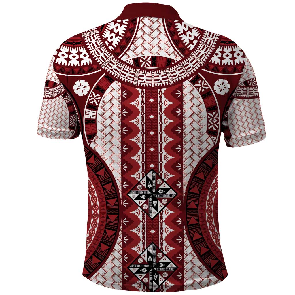 Bula Fiji Vintage Polo Shirt Scarlet Masi Motifs LT7 - Polynesian Pride