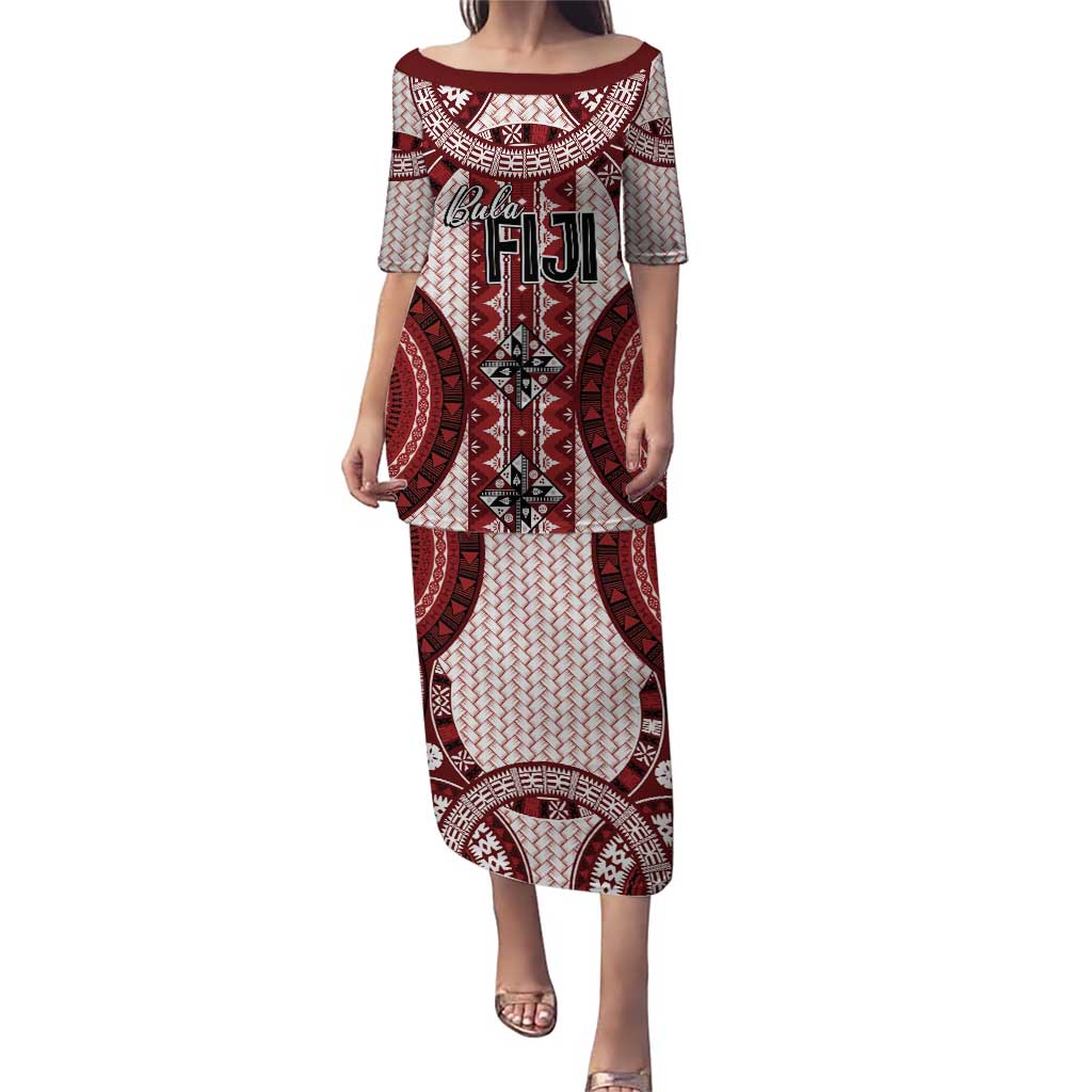 Bula Fiji Vintage Puletasi Scarlet Masi Motifs