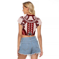 Bula Fiji Vintage Raglan Cropped T Shirt Scarlet Masi Motifs LT7 - Polynesian Pride