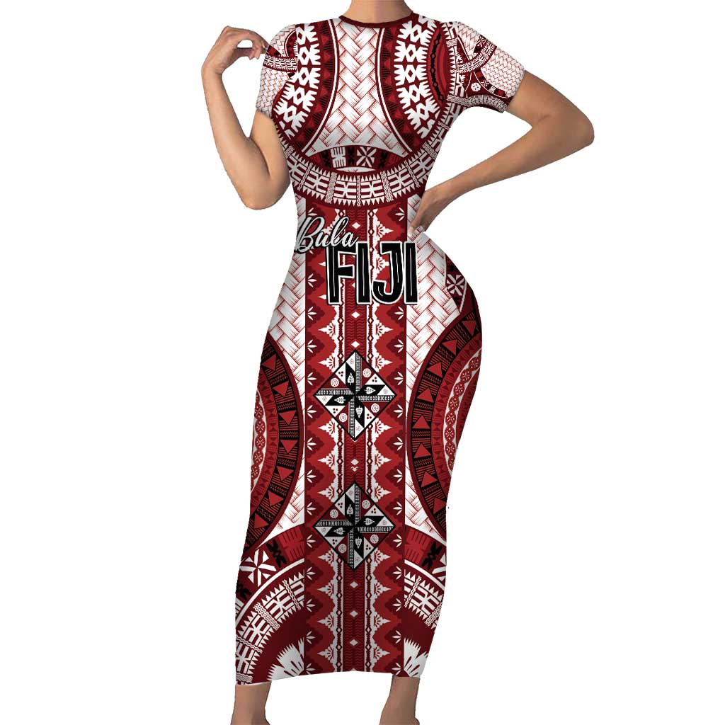 Bula Fiji Vintage Short Sleeve Bodycon Dress Scarlet Masi Motifs