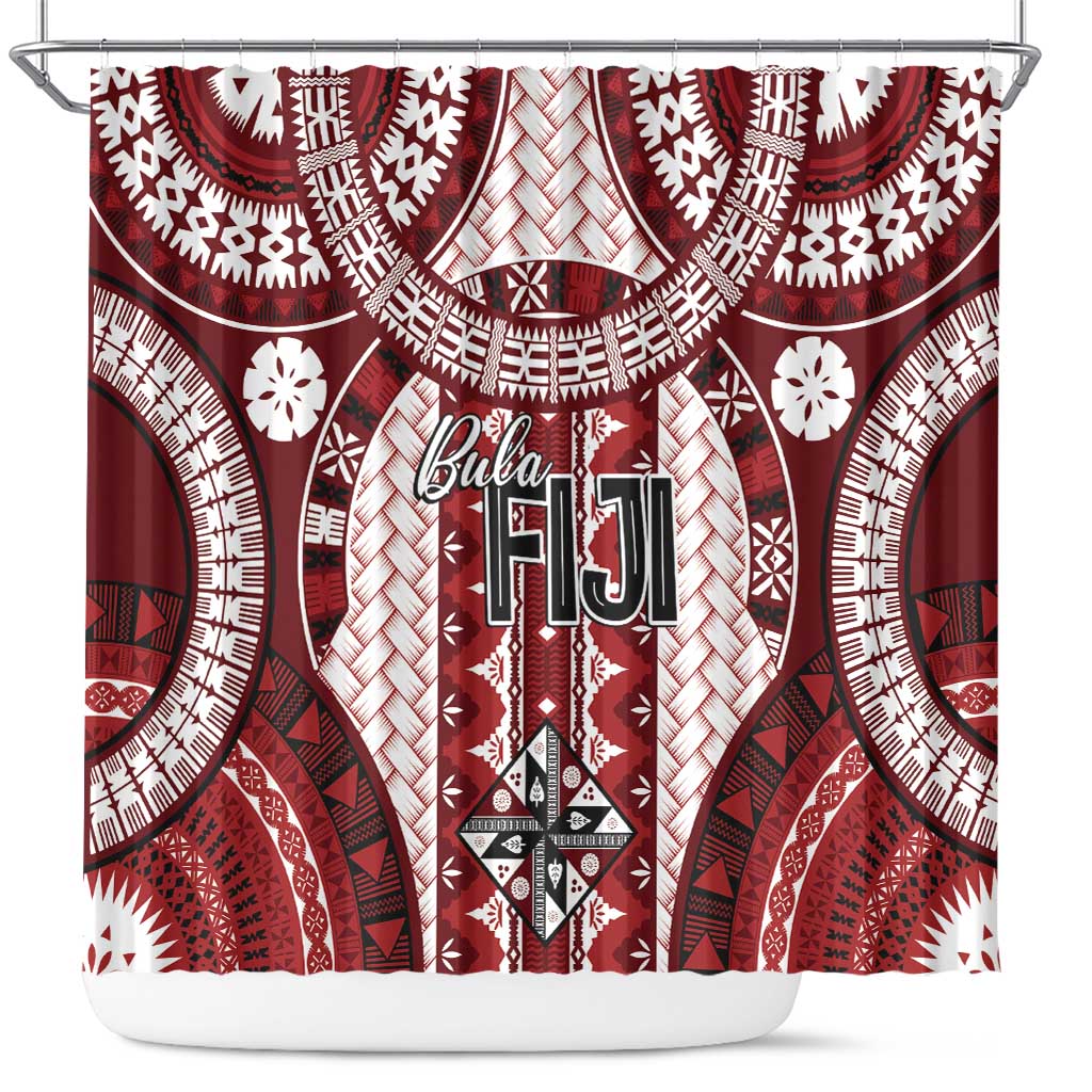 Bula Fiji Vintage Shower Curtain Scarlet Masi Motifs