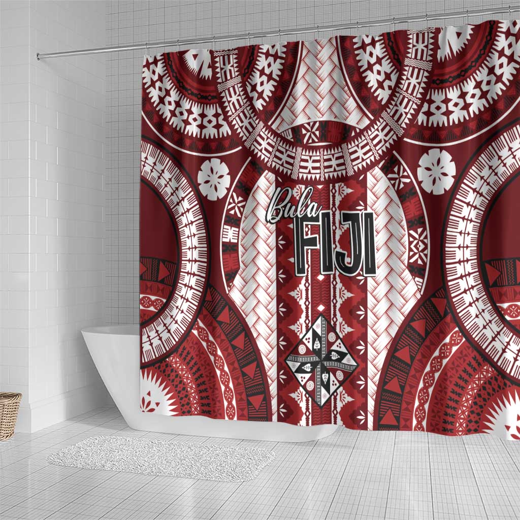 Bula Fiji Vintage Shower Curtain Scarlet Masi Motifs