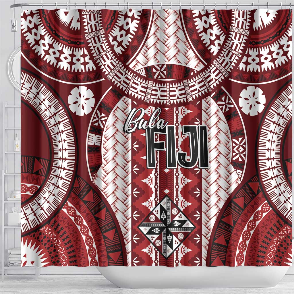 Bula Fiji Vintage Shower Curtain Scarlet Masi Motifs