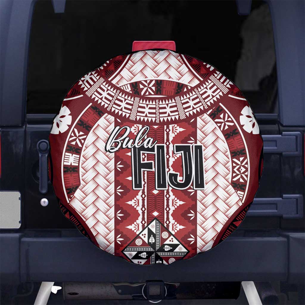 Bula Fiji Vintage Spare Tire Cover Scarlet Masi Motifs