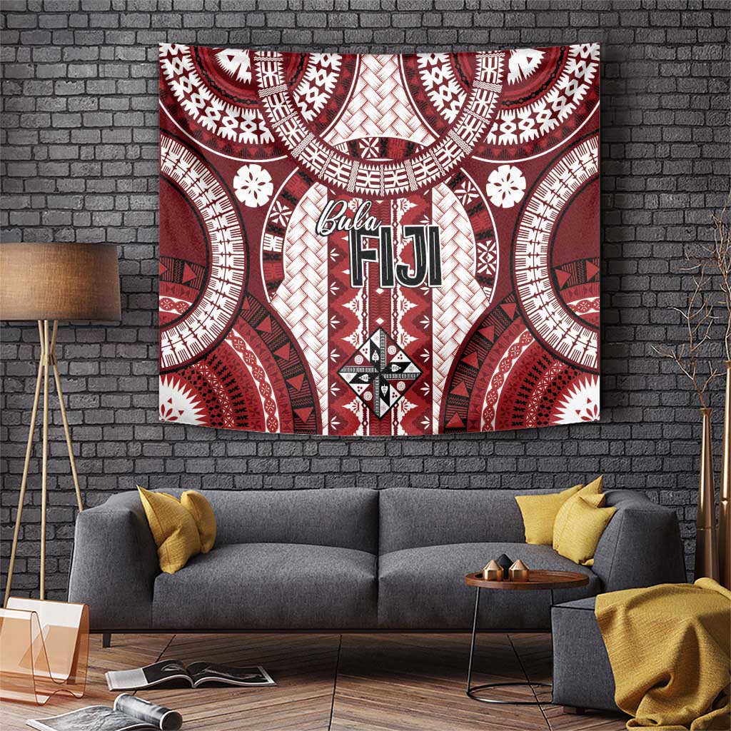 Bula Fiji Vintage Tapestry Scarlet Masi Motifs LT7 Scarlet - Polynesian Pride
