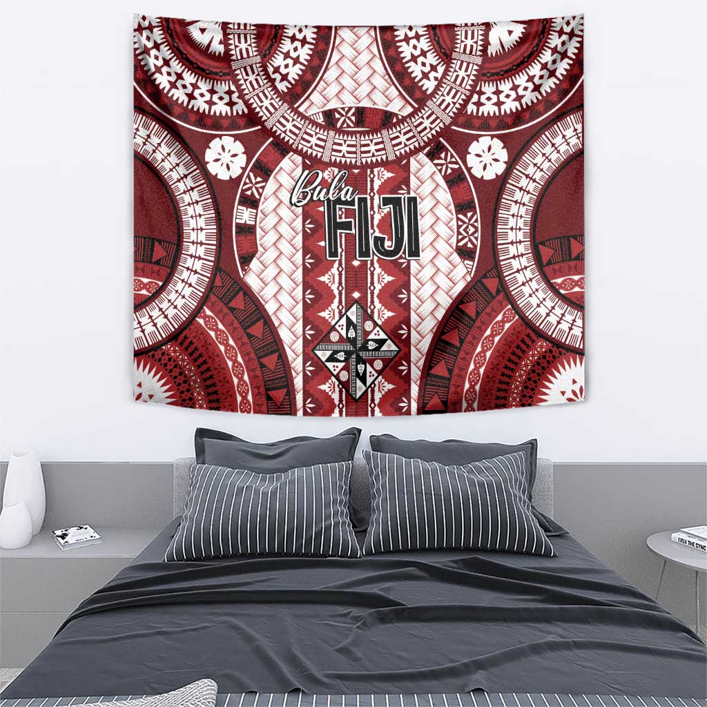 Bula Fiji Vintage Tapestry Scarlet Masi Motifs LT7 - Polynesian Pride