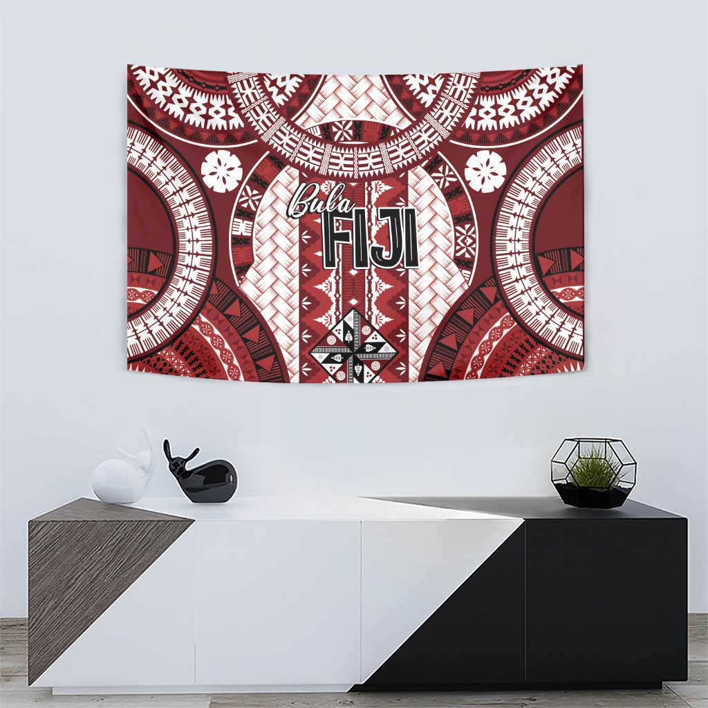 Bula Fiji Vintage Tapestry Scarlet Masi Motifs LT7 - Polynesian Pride