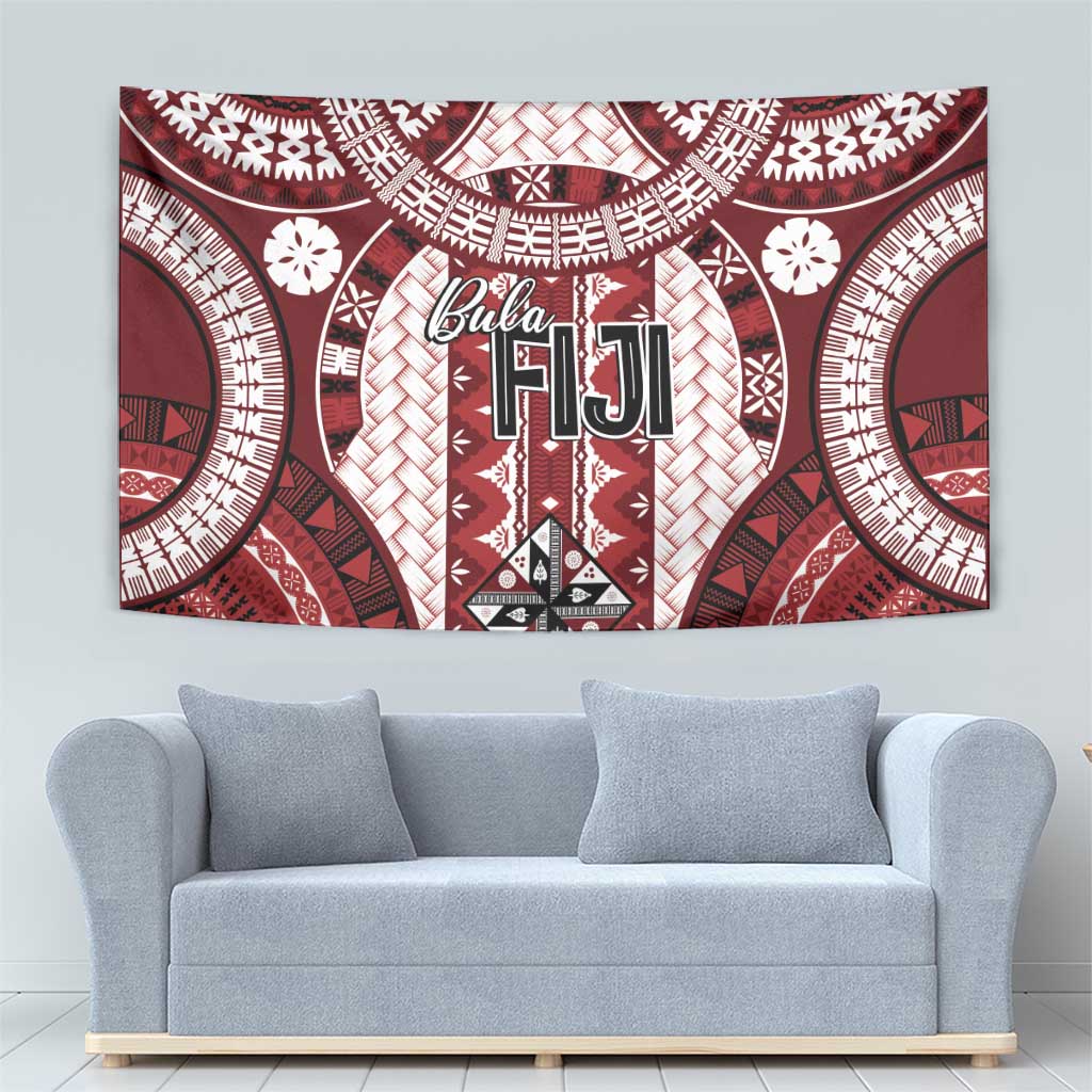 Bula Fiji Vintage Tapestry Scarlet Masi Motifs LT7 - Polynesian Pride