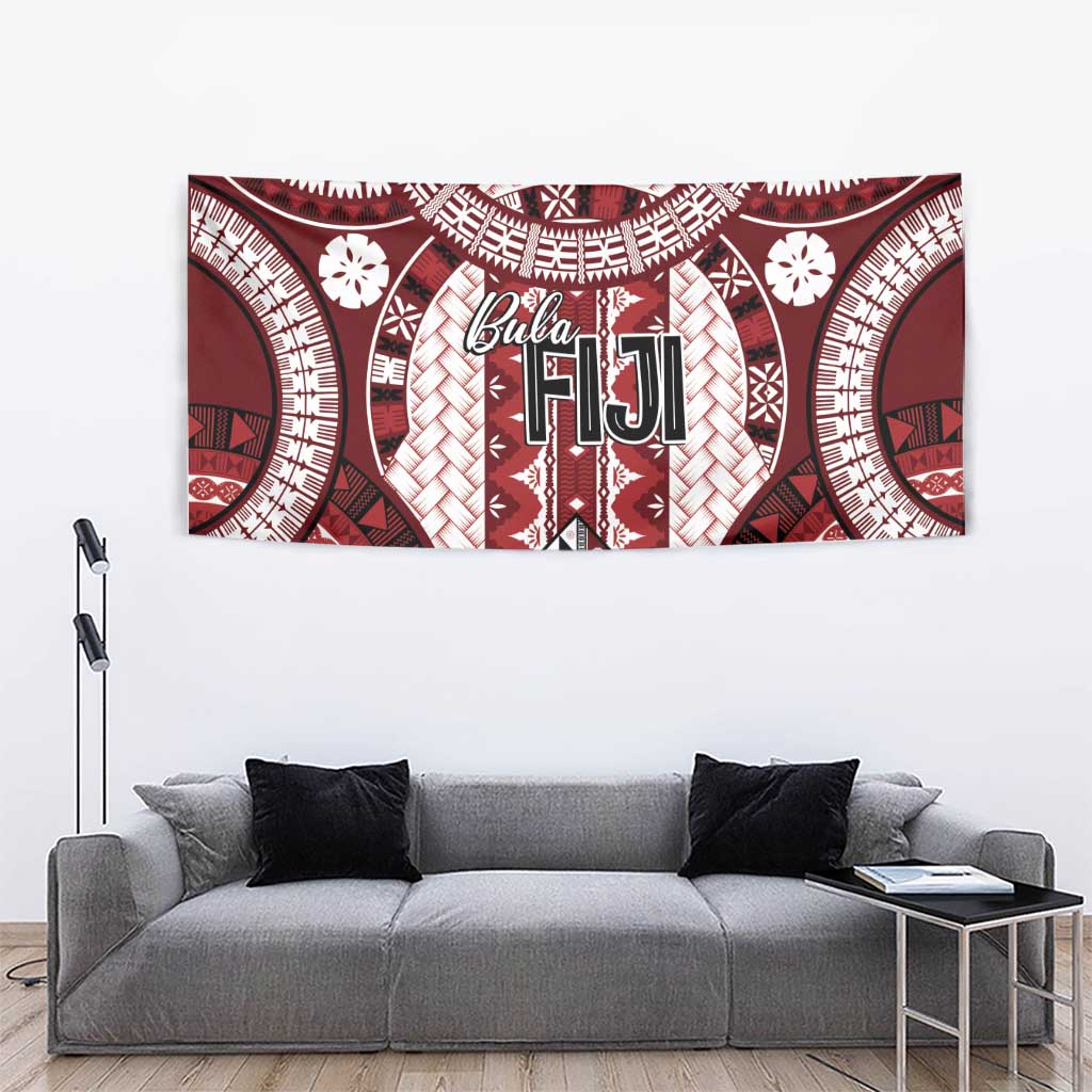 Bula Fiji Vintage Tapestry Scarlet Masi Motifs LT7 - Polynesian Pride