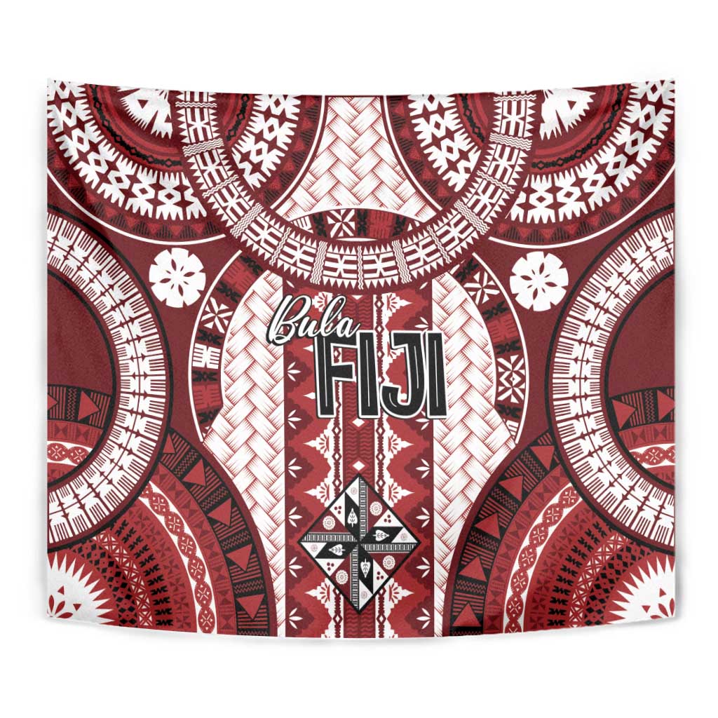 Bula Fiji Vintage Tapestry Scarlet Masi Motifs LT7 - Polynesian Pride