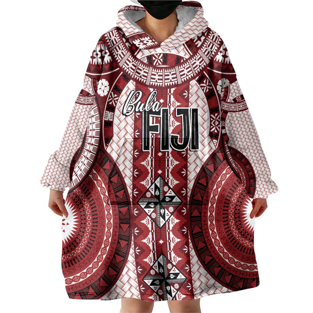 Bula Fiji Vintage Wearable Blanket Hoodie Scarlet Masi Motifs