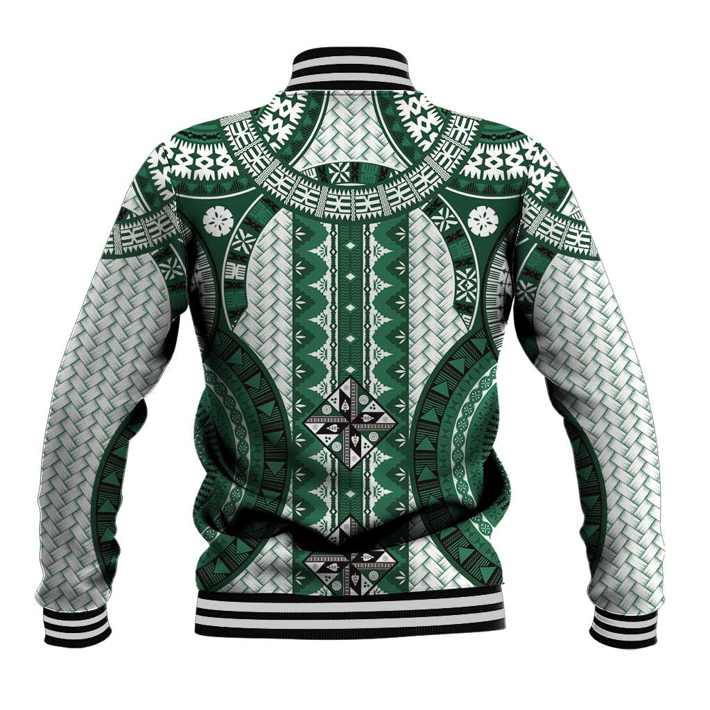 Bula Fiji Vintage Baseball Jacket Phthalo Green Masi Motifs LT7 - Polynesian Pride
