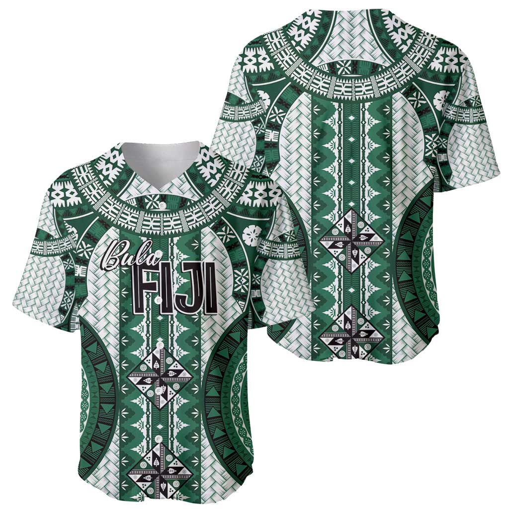 Bula Fiji Vintage Baseball Jersey Phthalo Green Masi Motifs LT7 - Polynesian Pride