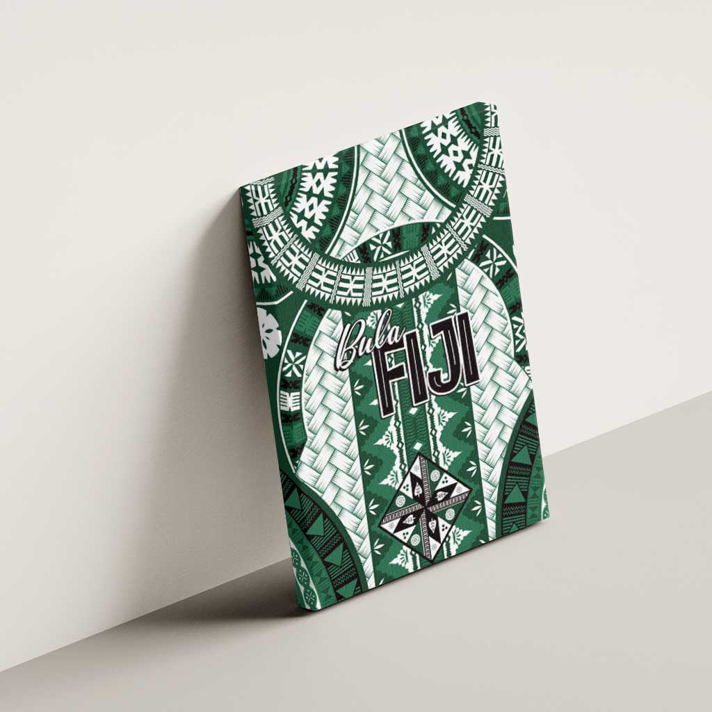 Bula Fiji Vintage Canvas Wall Art Phthalo Green Masi Motifs