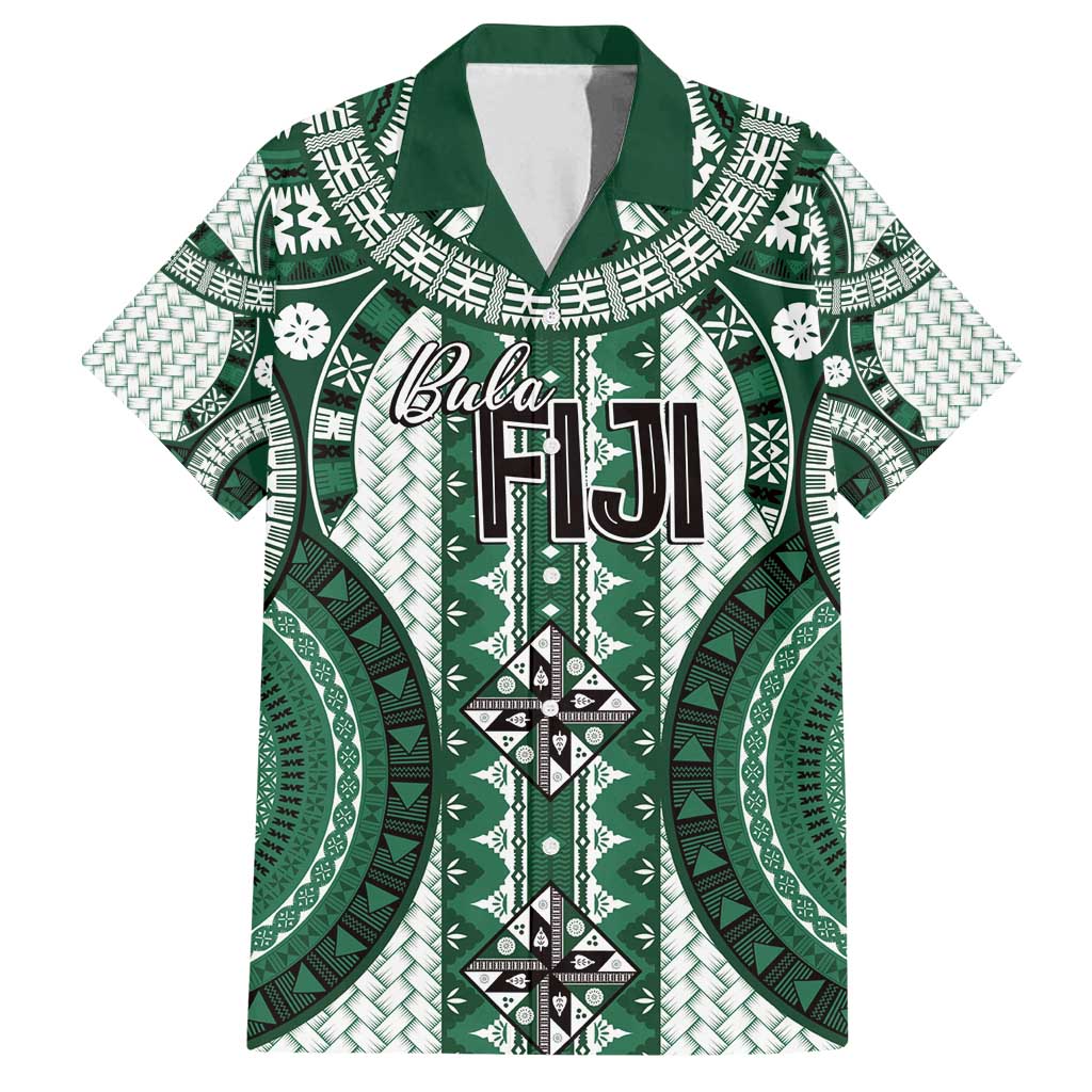 Bula Fiji Vintage Family Matching Puletasi and Hawaiian Shirt Phthalo Green Masi Motifs