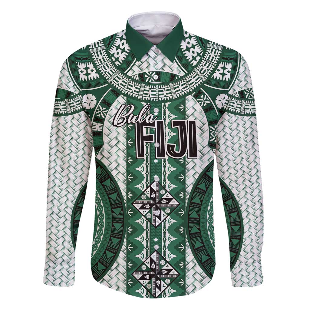 Bula Fiji Vintage Family Matching Puletasi and Hawaiian Shirt Phthalo Green Masi Motifs