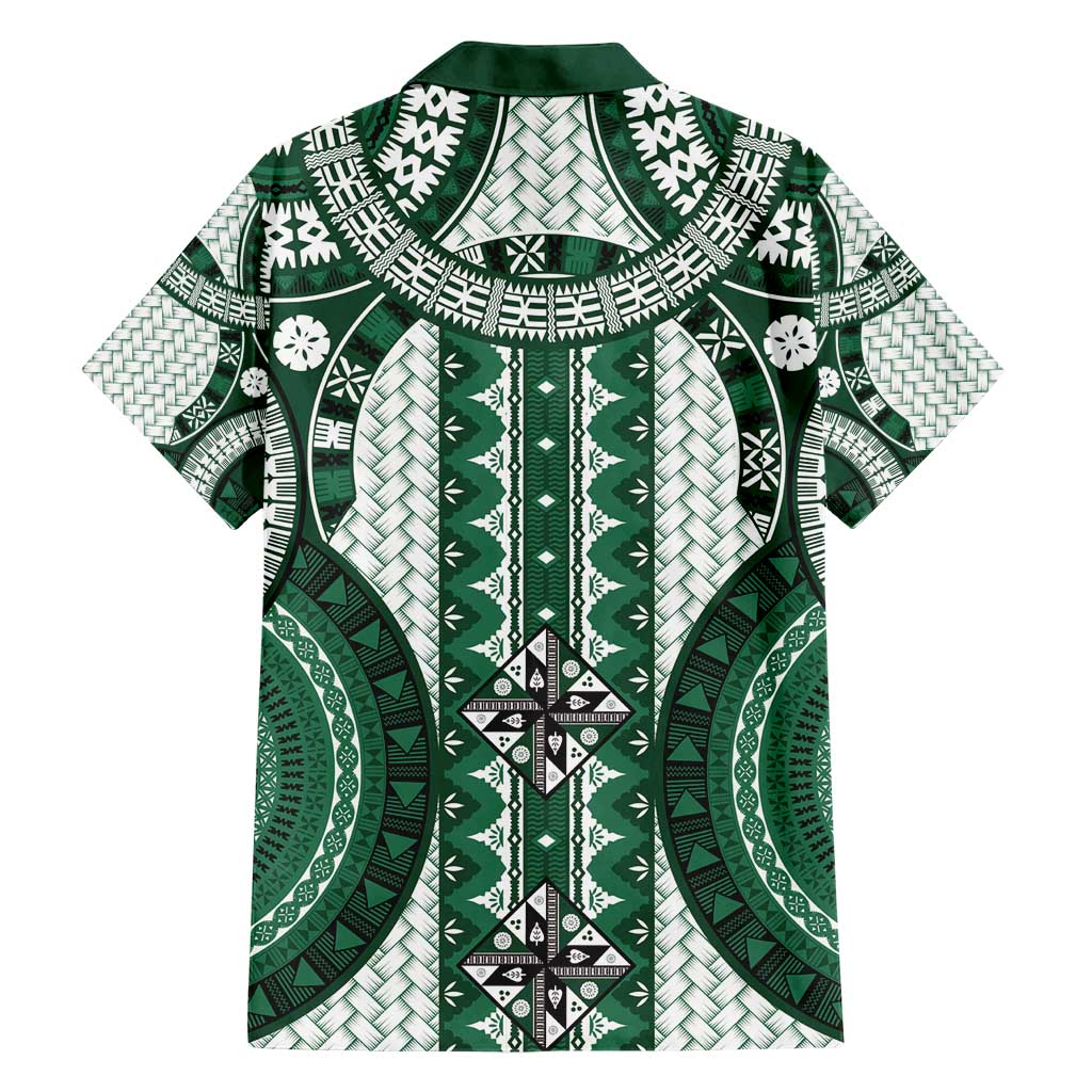 Bula Fiji Vintage Family Matching Short Sleeve Bodycon Dress and Hawaiian Shirt Phthalo Green Masi Motifs