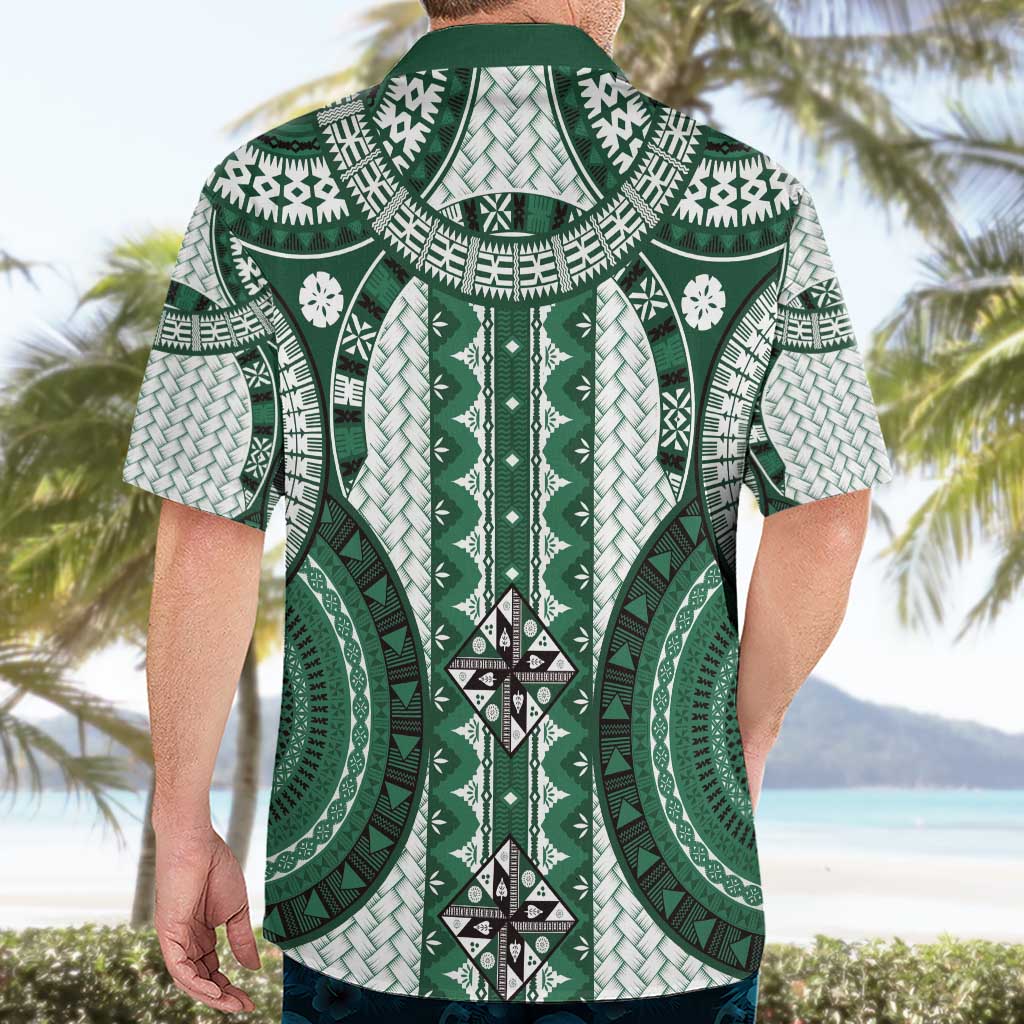 Bula Fiji Vintage Hawaiian Shirt Phthalo Green Masi Motifs