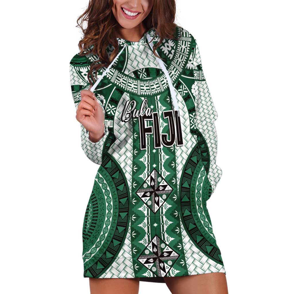 Bula Fiji Vintage Hoodie Dress Phthalo Green Masi Motifs