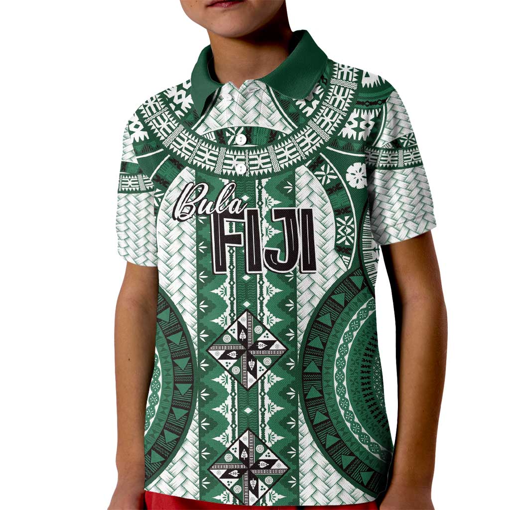 Bula Fiji Vintage Kid Polo Shirt Phthalo Green Masi Motifs LT7 Kid Phthalo Green - Polynesian Pride