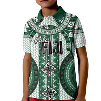 Bula Fiji Vintage Kid Polo Shirt Phthalo Green Masi Motifs LT7 Kid Phthalo Green - Polynesian Pride