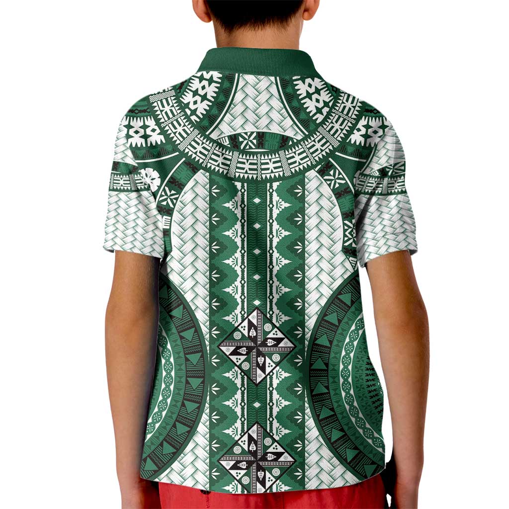 Bula Fiji Vintage Kid Polo Shirt Phthalo Green Masi Motifs LT7 - Polynesian Pride