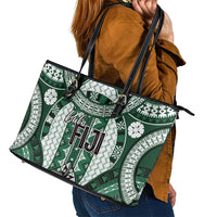 Bula Fiji Vintage Leather Tote Bag Phthalo Green Masi Motifs