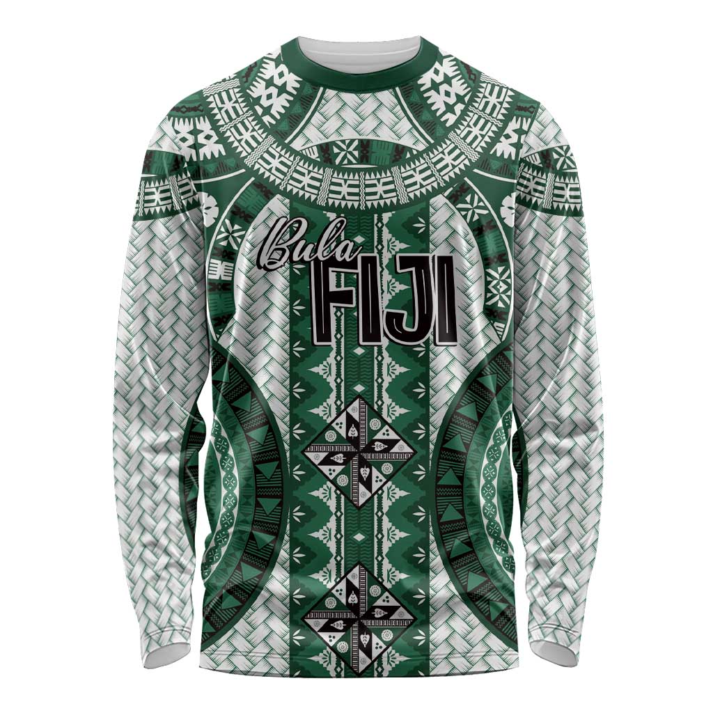 Bula Fiji Vintage Long Sleeve Shirt Phthalo Green Masi Motifs LT7 Unisex Phthalo Green - Polynesian Pride