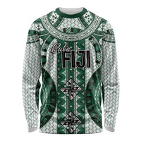 Bula Fiji Vintage Long Sleeve Shirt Phthalo Green Masi Motifs LT7 Unisex Phthalo Green - Polynesian Pride