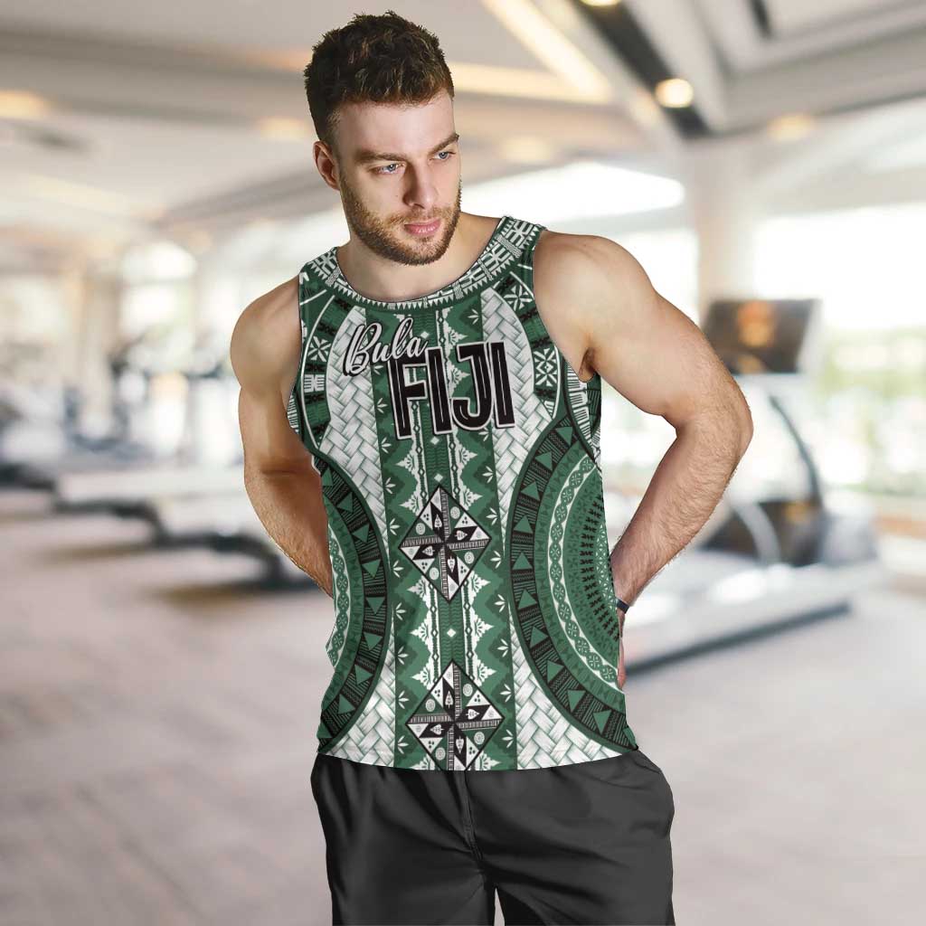 Bula Fiji Vintage Men Tank Top Phthalo Green Masi Motifs LT7 Phthalo Green - Polynesian Pride