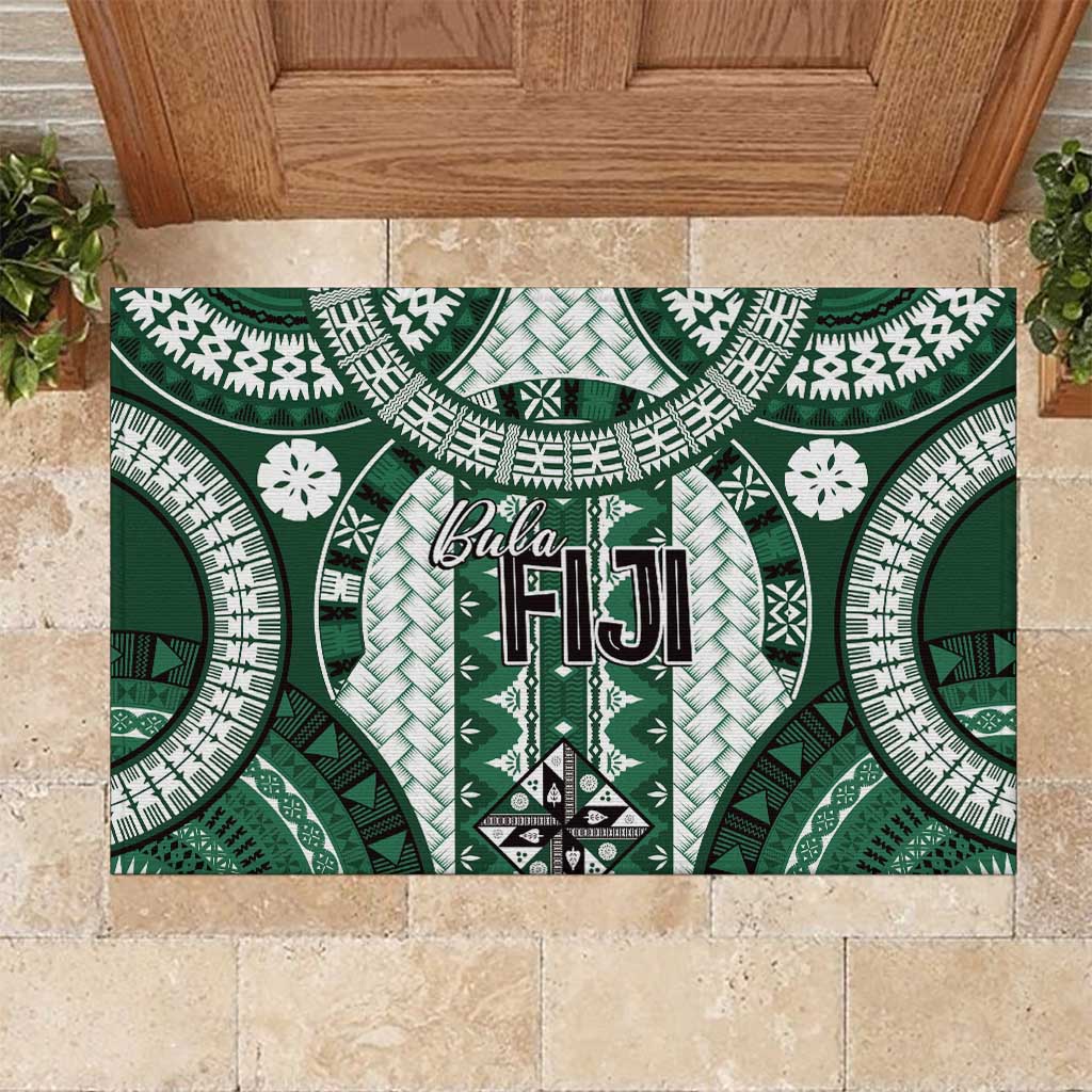 Bula Fiji Vintage Rubber Doormat Phthalo Green Masi Motifs LT7 Phthalo Green - Polynesian Pride