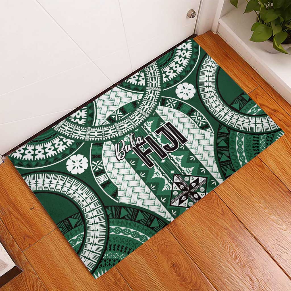 Bula Fiji Vintage Rubber Doormat Phthalo Green Masi Motifs LT7 - Polynesian Pride