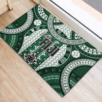 Bula Fiji Vintage Rubber Doormat Phthalo Green Masi Motifs LT7 - Polynesian Pride