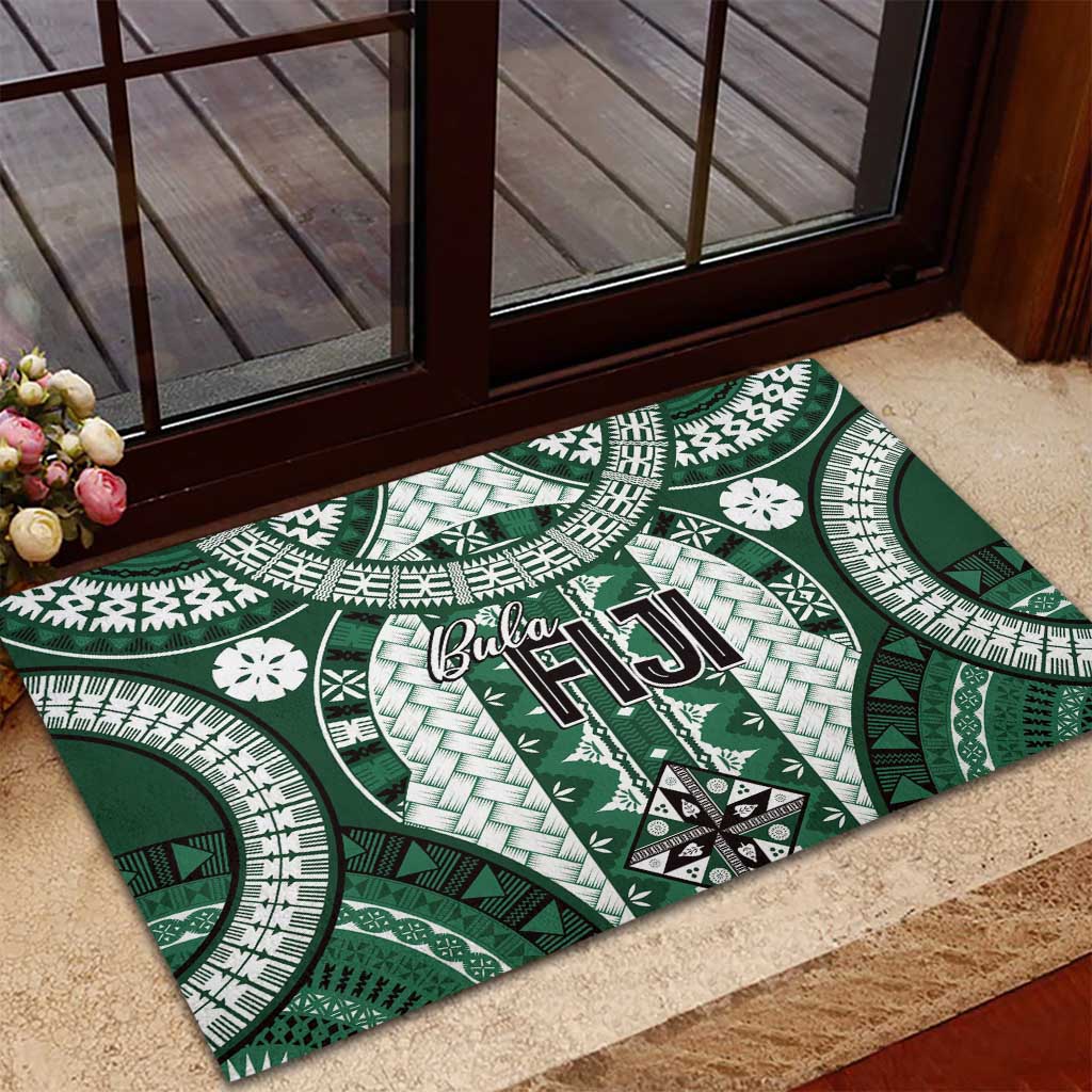 Bula Fiji Vintage Rubber Doormat Phthalo Green Masi Motifs LT7 - Polynesian Pride