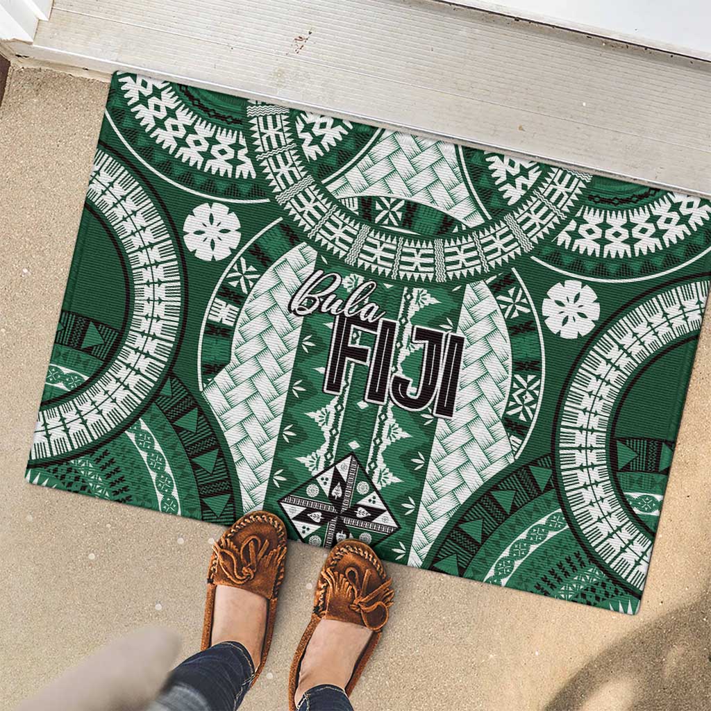 Bula Fiji Vintage Rubber Doormat Phthalo Green Masi Motifs LT7 - Polynesian Pride