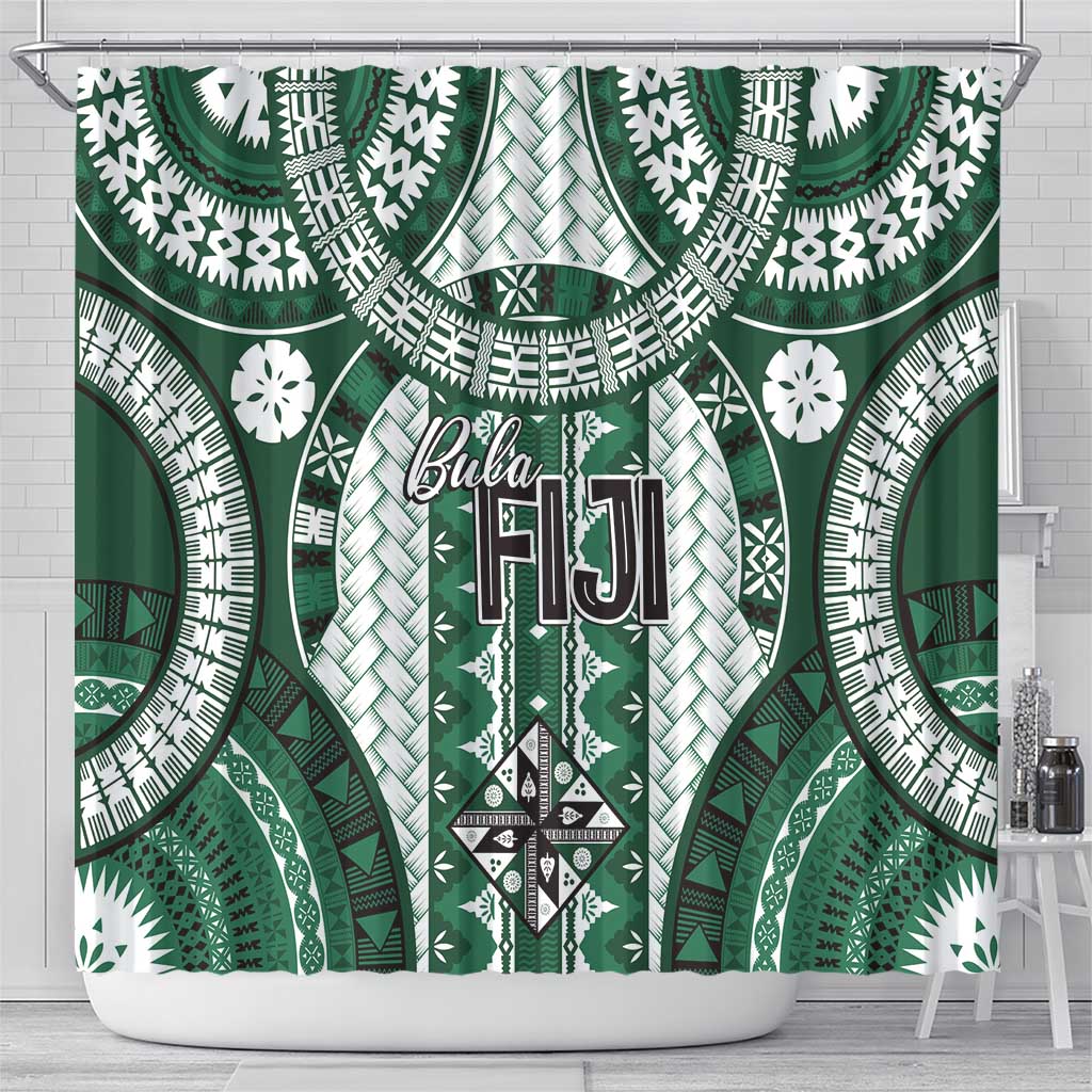 Bula Fiji Vintage Shower Curtain Phthalo Green Masi Motifs