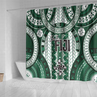 Bula Fiji Vintage Shower Curtain Phthalo Green Masi Motifs