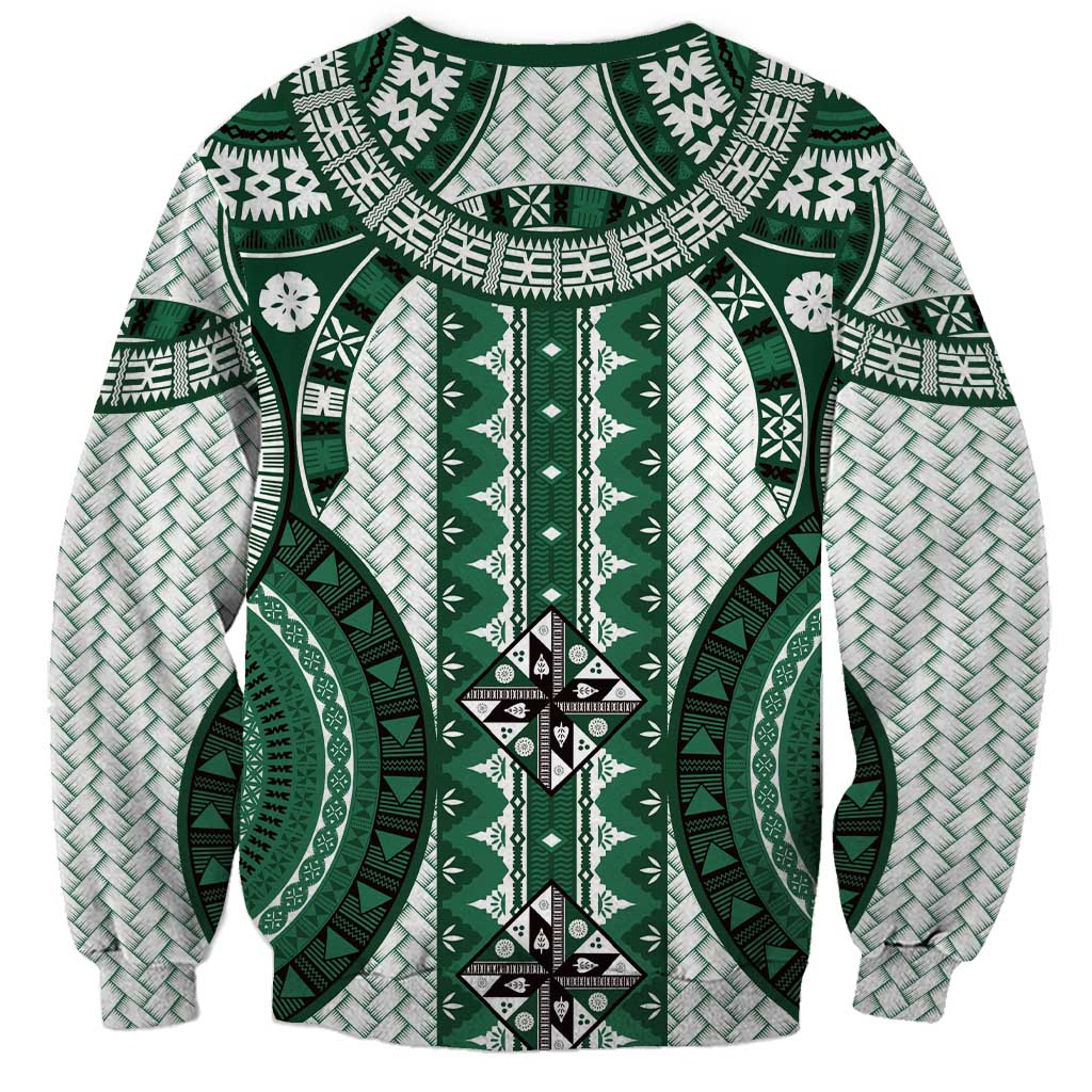 Bula Fiji Vintage Sweatshirt Phthalo Green Masi Motifs LT7 - Polynesian Pride