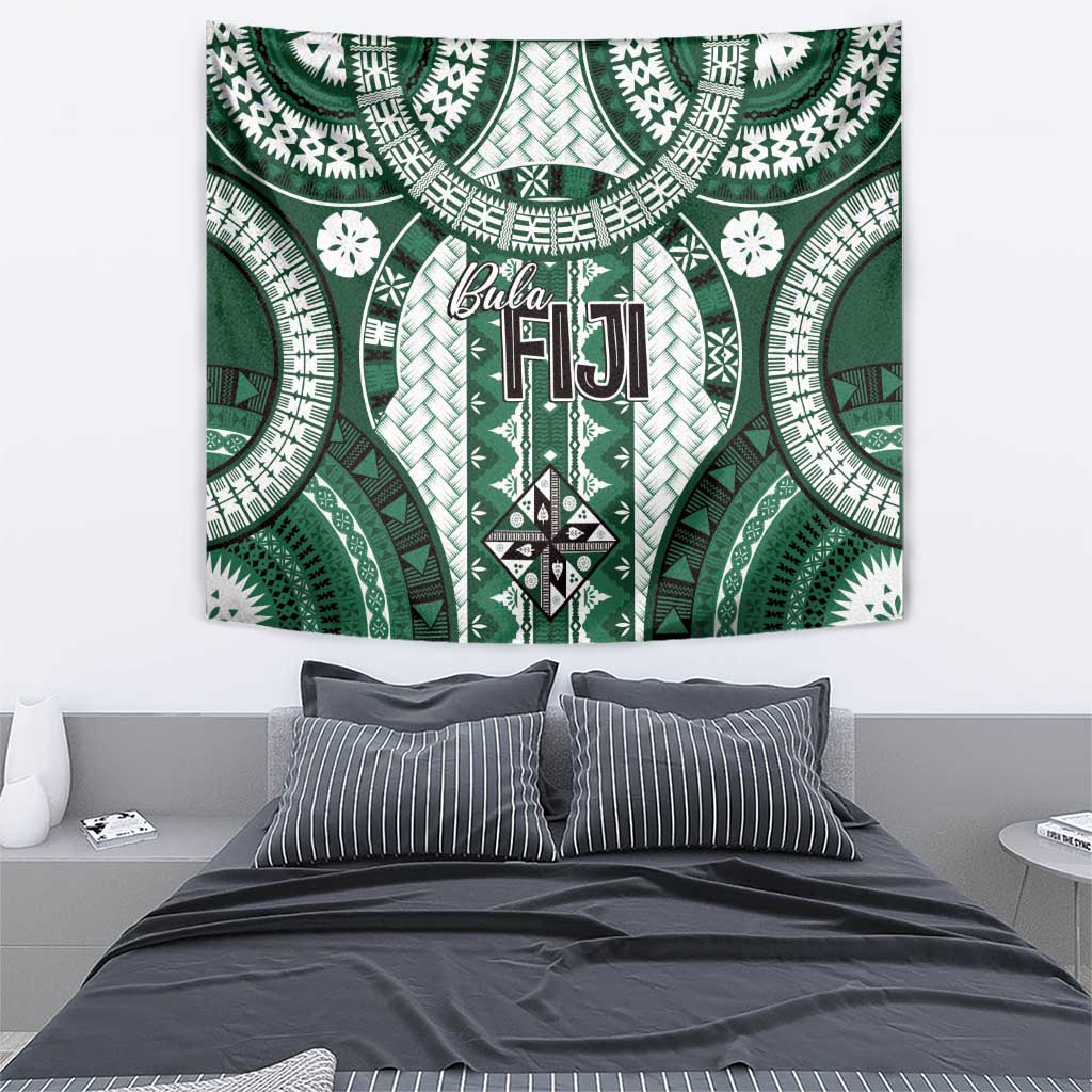 Bula Fiji Vintage Tapestry Phthalo Green Masi Motifs LT7 - Polynesian Pride