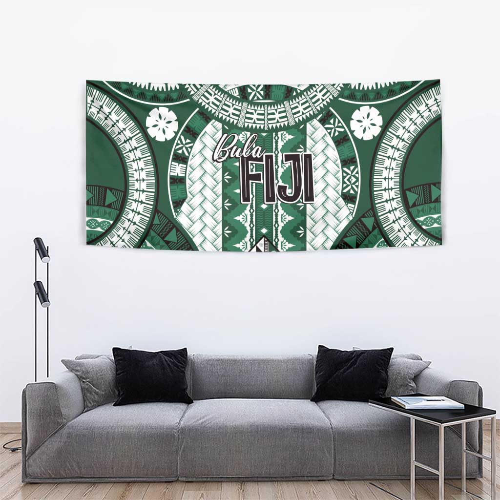 Bula Fiji Vintage Tapestry Phthalo Green Masi Motifs LT7 - Polynesian Pride