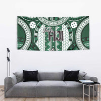 Bula Fiji Vintage Tapestry Phthalo Green Masi Motifs LT7 - Polynesian Pride