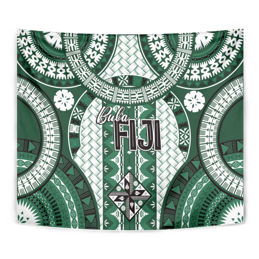 Bula Fiji Vintage Tapestry Phthalo Green Masi Motifs LT7 - Polynesian Pride