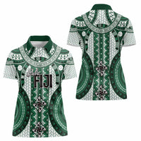 Bula Fiji Vintage Women Polo Shirt Phthalo Green Masi Motifs