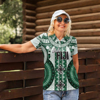 Bula Fiji Vintage Women Polo Shirt Phthalo Green Masi Motifs