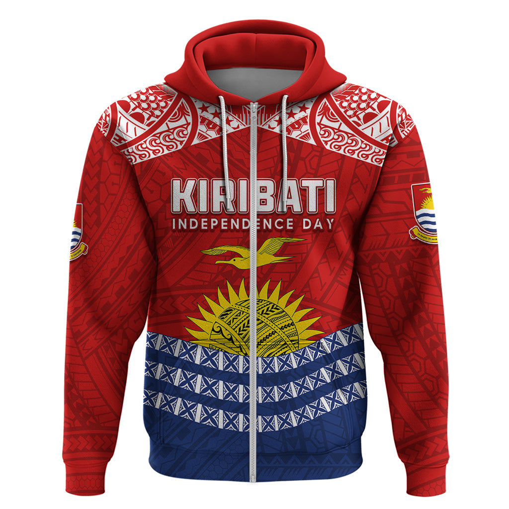 Custom Kiribati Independence Day Hoodie Flag Style 44th Anniversary LT7 Zip Hoodie Red - Polynesian Pride
