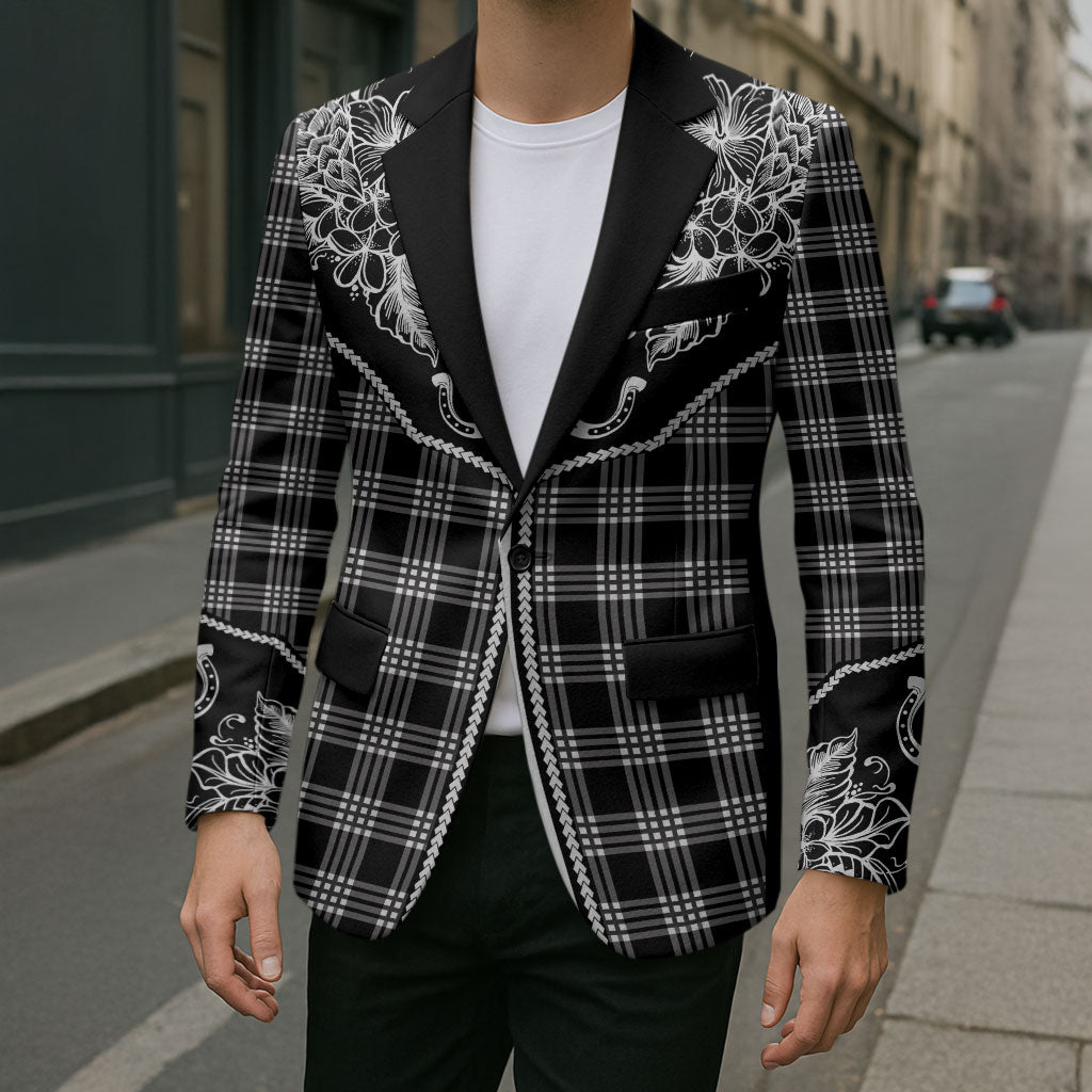 Hawai'i Paniolo Motif Black Blazer Floral Palaka Print LT7 - Polynesian Pride
