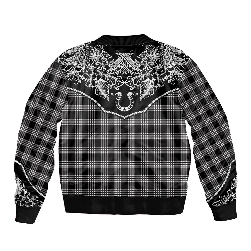 Hawai'i Paniolo Motif Black Bomber Jacket Floral Palaka Print LT7 - Polynesian Pride